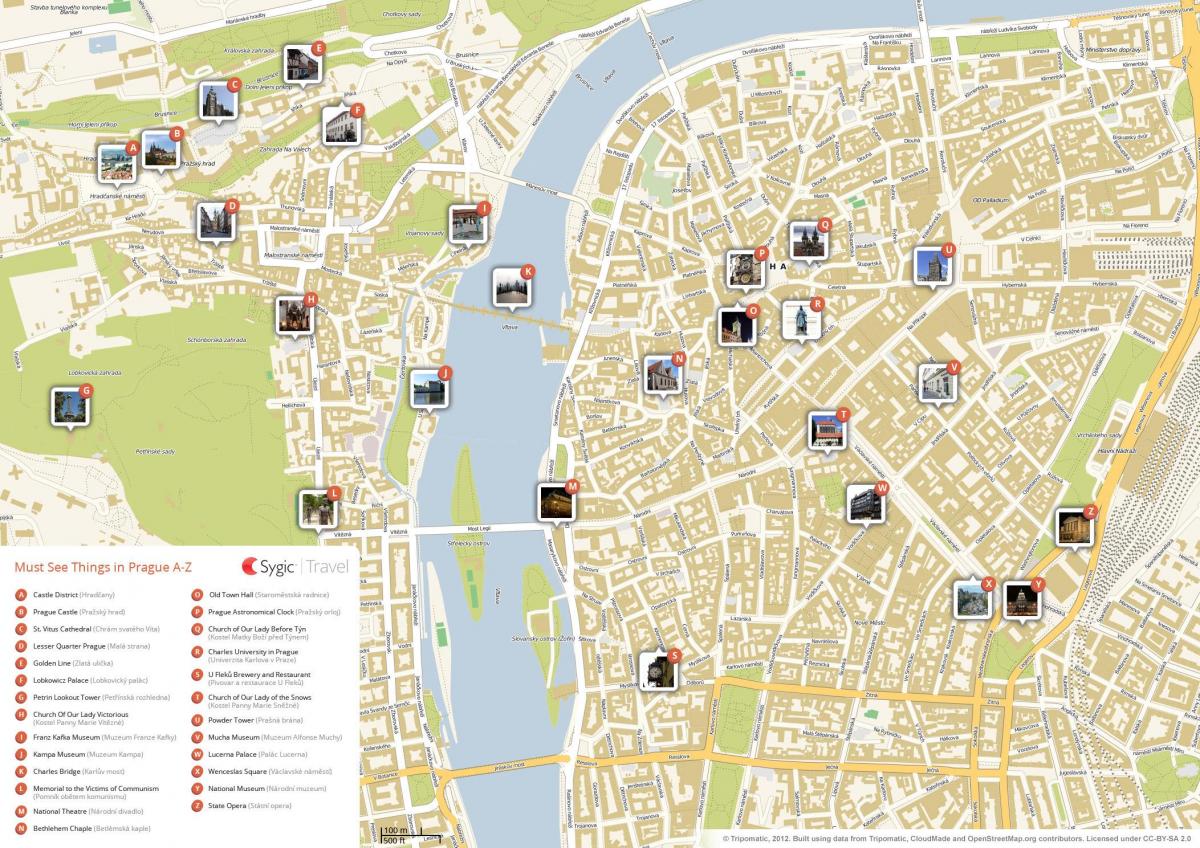 خريطة المعالم السياحية في براغ